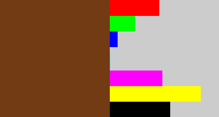 Hex color #723b13 - mud brown