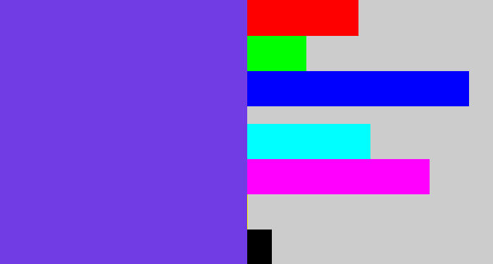 Hex color #723ce5 - bluish purple