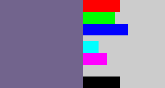 Hex color #72648d - purplish grey