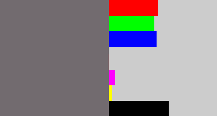 Hex color #726b6f - purplish grey