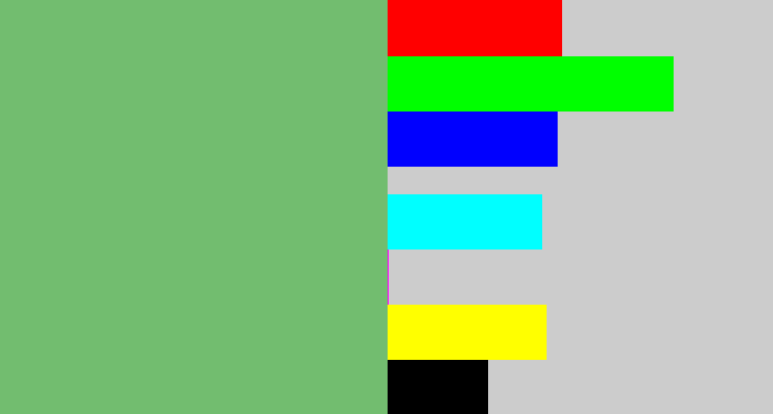 Hex color #72bd6f - soft green