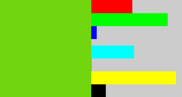 Hex color #72d60f - apple green