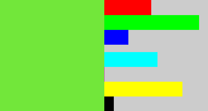 Hex color #72e73a - toxic green