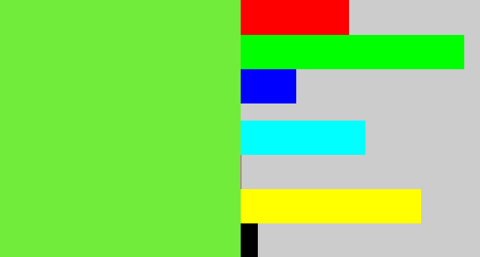 Hex color #72ec3a - toxic green