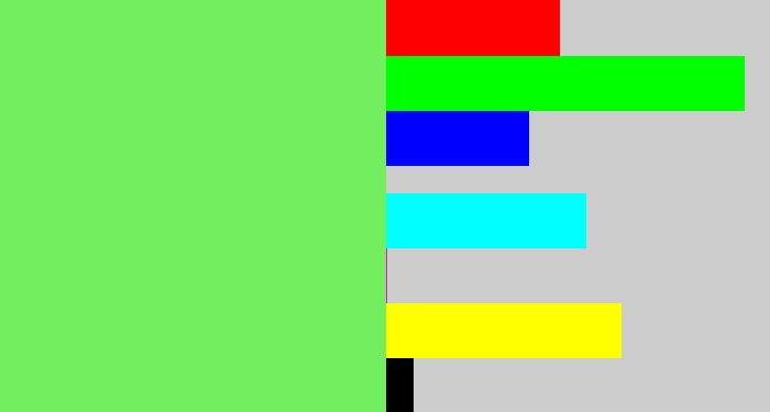 Hex color #72ee5e - lighter green