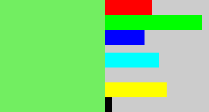 Hex color #72ee61 - lighter green