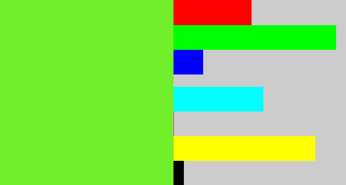 Hex color #72ef2b - toxic green