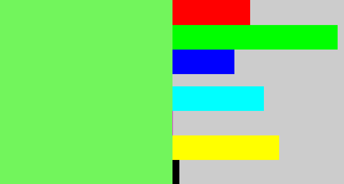 Hex color #72f55c - lighter green