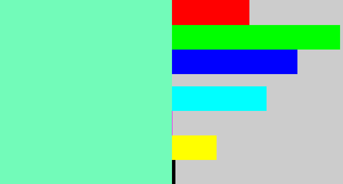 Hex color #72fbb9 - light blue green