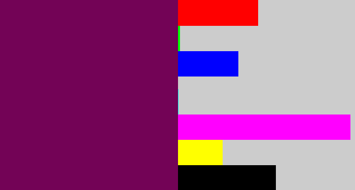 Hex color #730356 - rich purple