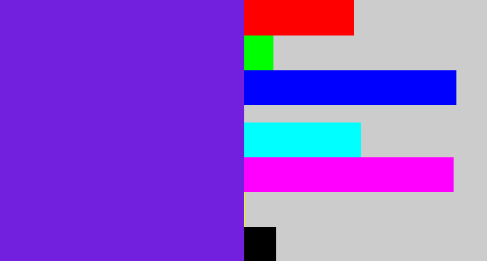 Hex color #731fde - purply blue