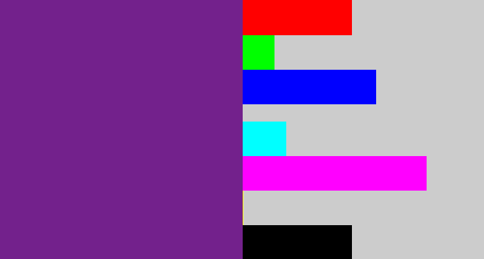 Hex color #73218c - purple
