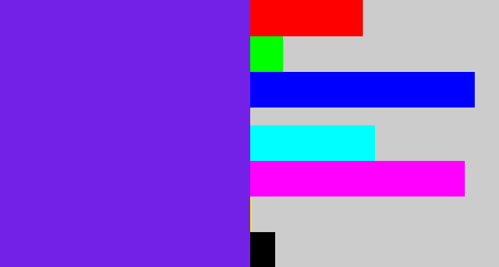 Hex color #7321e6 - purply blue