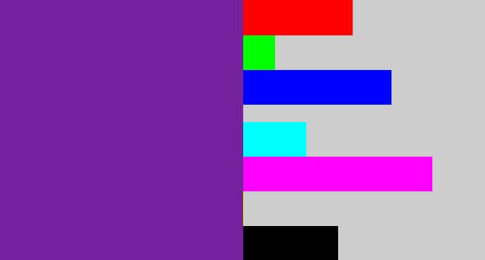 Hex color #73229c - purple