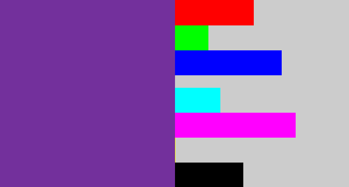 Hex color #73309c - purple