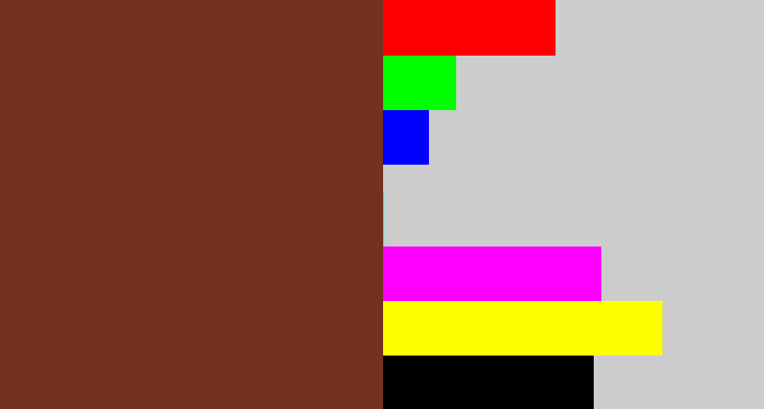 Hex color #73311f - reddish brown