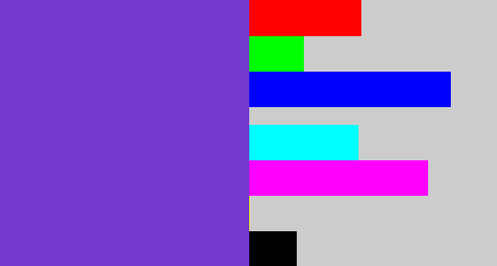 Hex color #7339cf - bluey purple