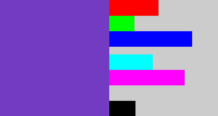 Hex color #733bc1 - bluey purple
