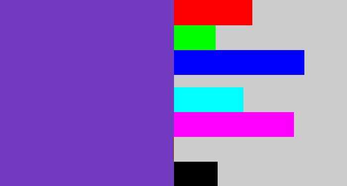 Hex color #733cc0 - bluey purple
