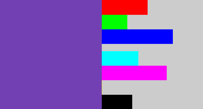 Hex color #7340b3 - bluey purple