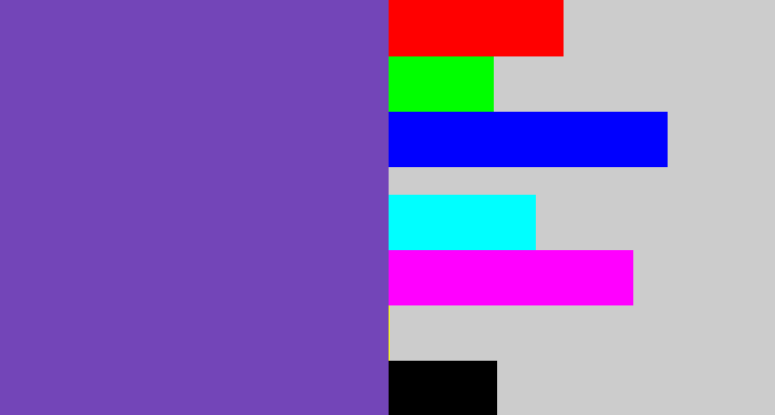 Hex color #7345b8 - bluey purple