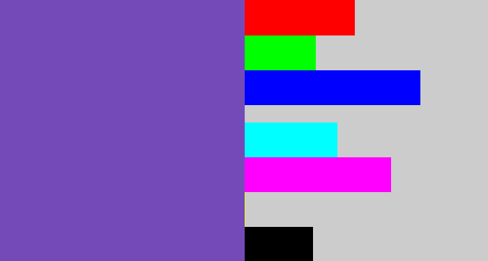 Hex color #734ab8 - bluey purple