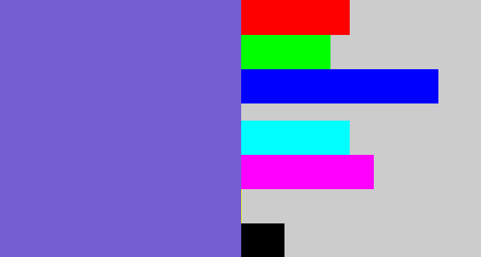 Hex color #735fd2 - light indigo