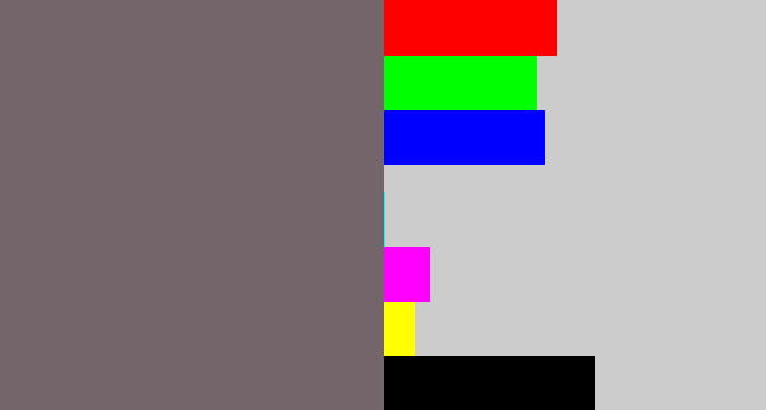 Hex color #73656a - purplish grey