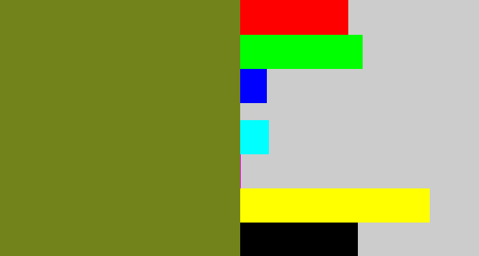 Hex color #73831b - murky green