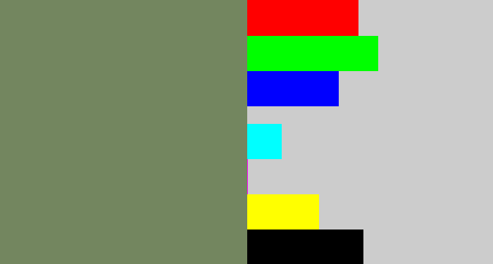 Hex color #73865f - green grey