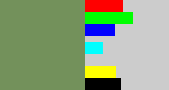 Hex color #73915b - moss
