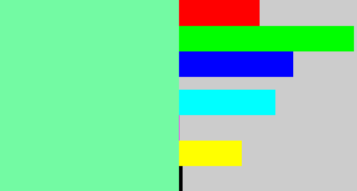 Hex color #73faa3 - light bluish green