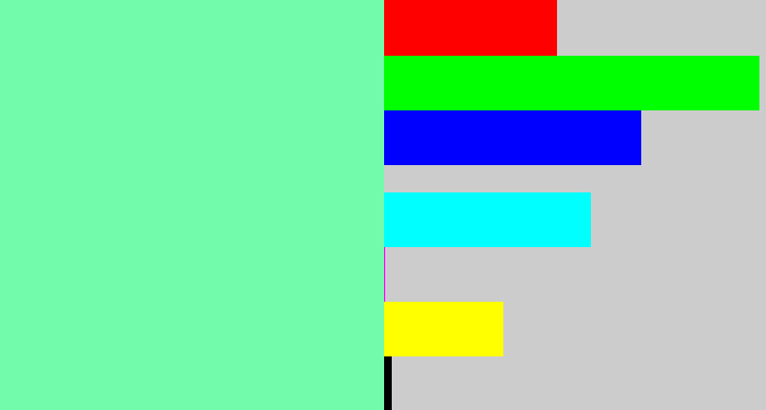 Hex color #73fbac - light bluish green