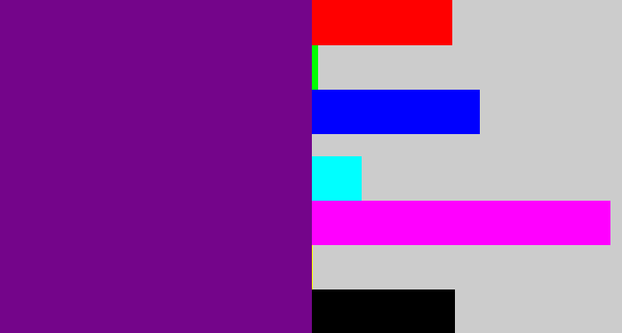 Hex color #74058a - darkish purple