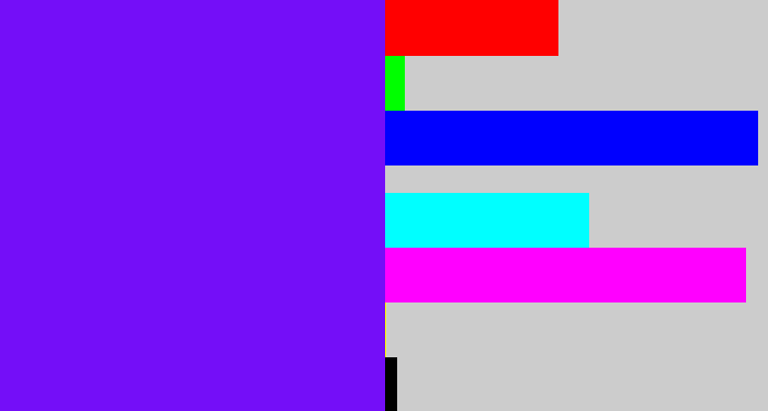 Hex color #740ef8 - purply blue