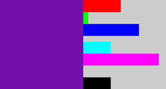 Hex color #740fac - purple