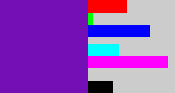 Hex color #740fb5 - purple