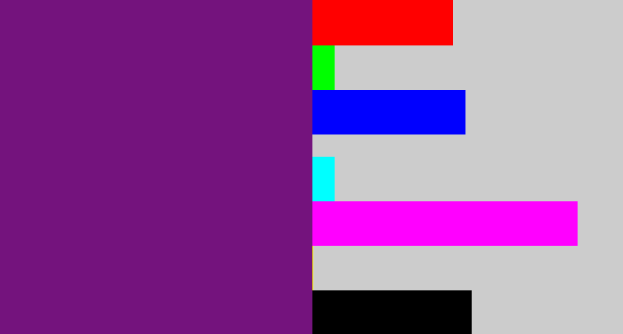 Hex color #74137d - darkish purple