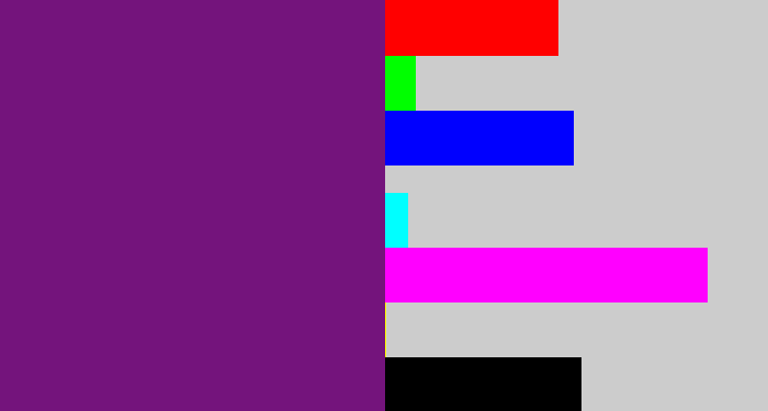 Hex color #74147c - darkish purple