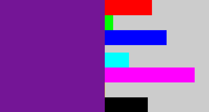 Hex color #741596 - purple
