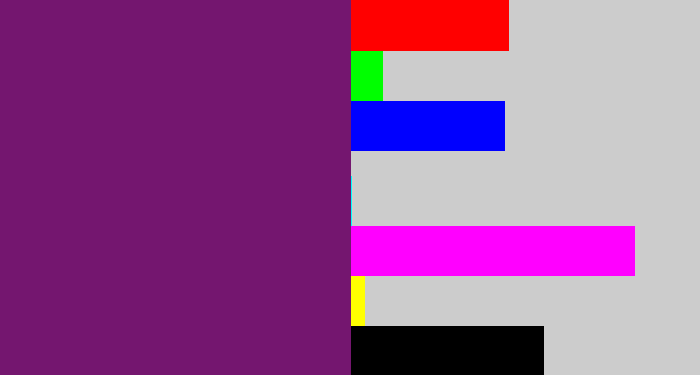 Hex color #74166f - darkish purple