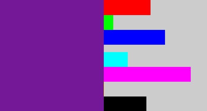 Hex color #741897 - purple