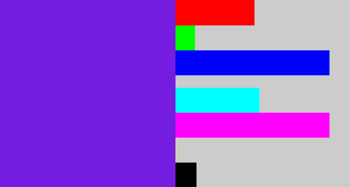 Hex color #741ce0 - purply blue