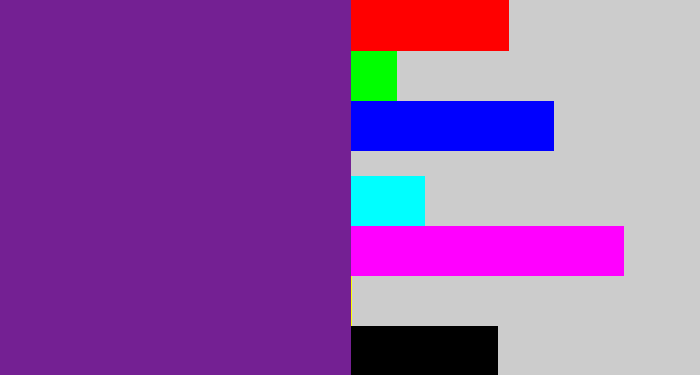Hex color #742093 - purple