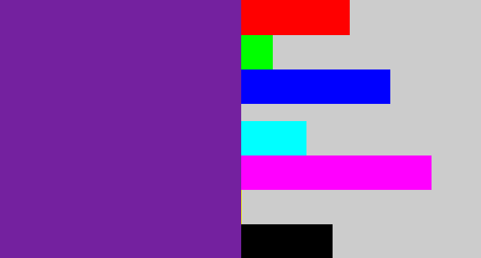 Hex color #74219f - purple