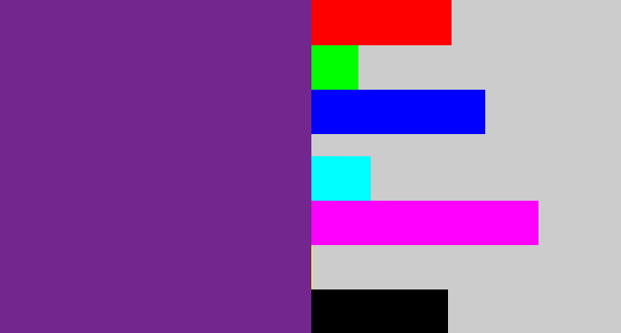 Hex color #74268f - purple
