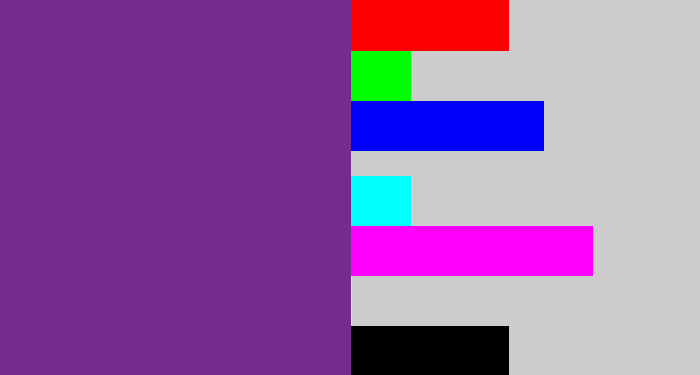 Hex color #742b8b - purple