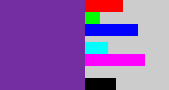 Hex color #742ea1 - purple