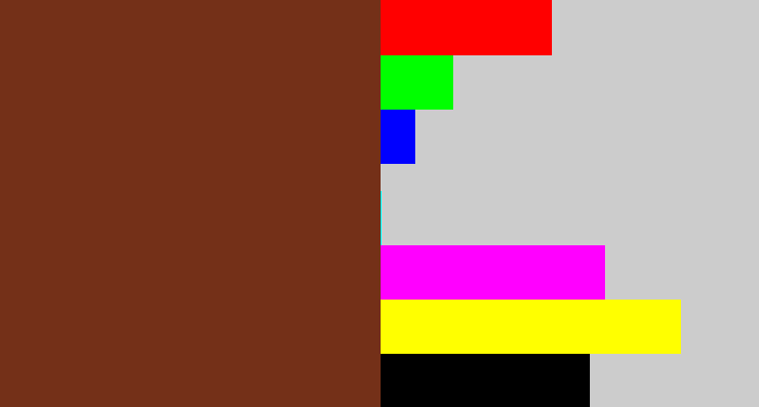 Hex color #743018 - reddish brown