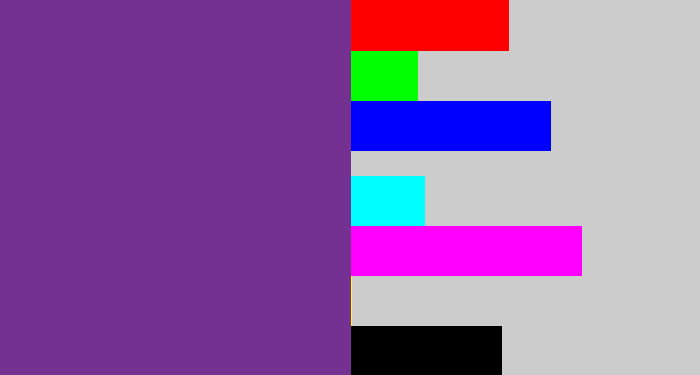 Hex color #743192 - purple